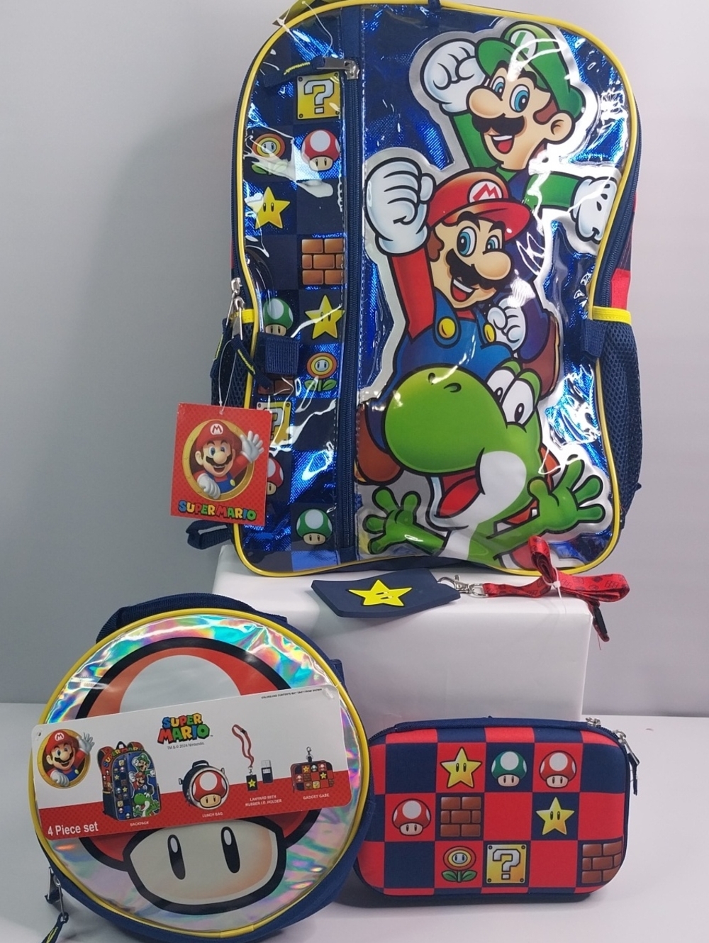 Nintendo Super Mario Backpack and Accessory Set in Blue, Green, Red